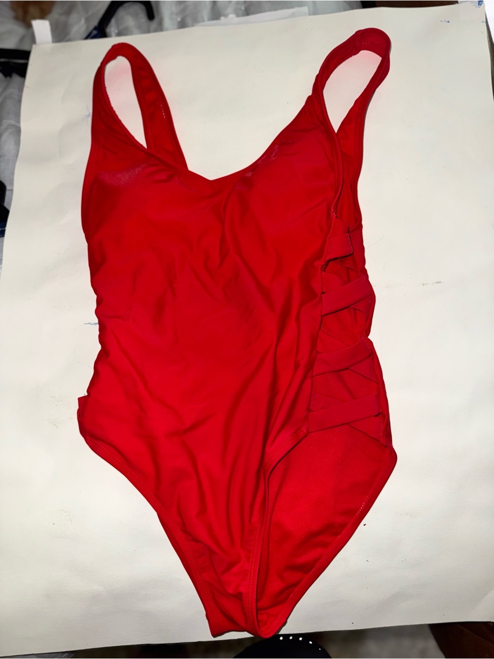 Women’s Red One-Piece Swimsuit with Side Strap Detail